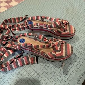 Zara Multicolor Striped Platform Sandals